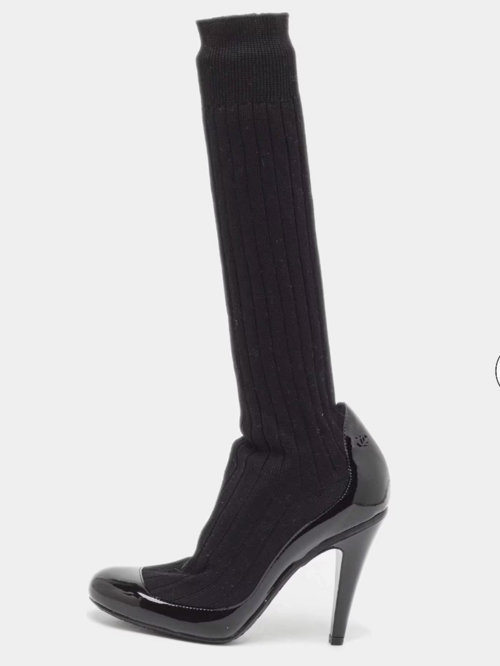 CHANEL LIKE NEW ! Black Sock-Stiletto High Heel Boot